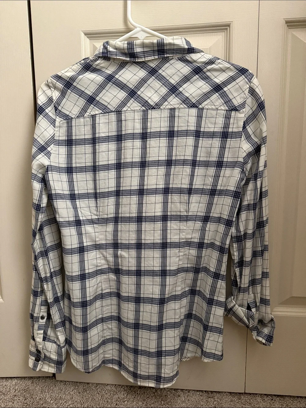 J. Crew White and Navy Plaid Casual Button-Down Shirt